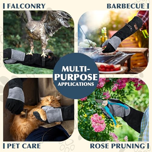 Image of HANDLANDY Animal Handling Gloves, Bite-Proof, Scratch-Resistant, Pet Gloves for Dogs, Cats, Falconry, Gardening
