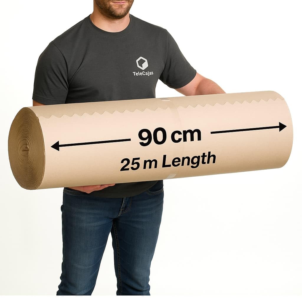 TELECAJAS | Rollo Cartón Ondulado 90 cm x 25 m | Kraft Reforzado y Resistente | Protector Ecológico para Embalaje, Mudanzas, Suelos y Trabajos de Pintura