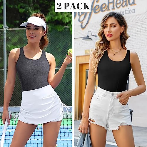 V FOR CITY Womens Shelf Bra Tank Tops Racerback Workout Camis Yoga Shirt Cotton Undershirt 2 Pack2
