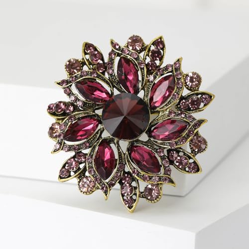 Image of Rhinestone Flower Brooch for Women Vintage Crystal Flower Brooch Pin Elegant Clothing Hat Bag Accessories Christmas Birthday Party Wedding Costume Jewelry