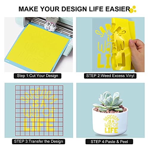 Image of HTVRONT Yellow Permanent Vinyl Roll - 12 inch x 50 FT Glossy Lemon Yellow Adhesive Vinyl for Cricut, Silhouette, Cameo Cutters, Yellow Vinyl Roll for Signs, Scrapbooking, Craft, Die Cutters