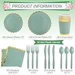 Sage Green Plates and Napkins Party Supplies for Guests Woodland Baby Shower Tableware Include Scalloped Plates Paper Napkin Cup Spoon Fork Knife for Wedding, Birthday - Image 2