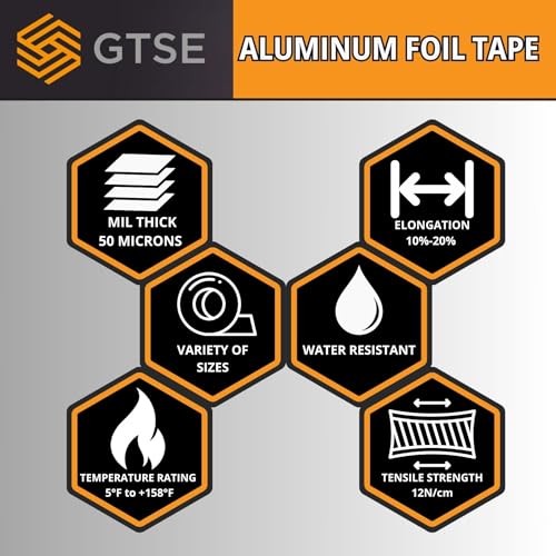 Image of GTSE Aluminum Foil Tape, 4 inches x 55 Yards (164 ft), 2 Wide Rolls, Multi-Purpose Silver Metal Tape, Ideal for HVAC, Sealing, Insulation, Patching Air Ducts, Metal Repair