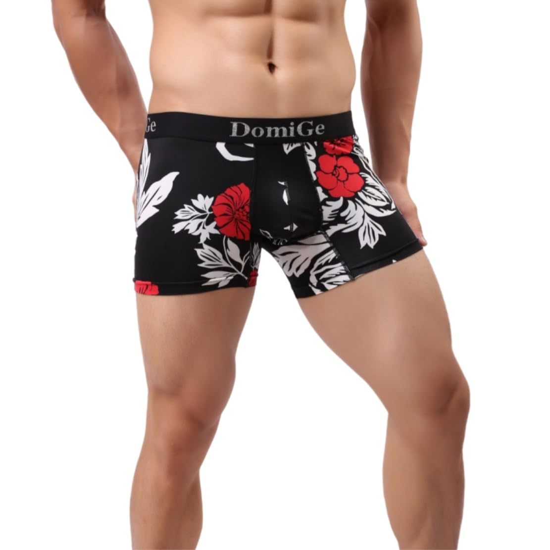DomiGeMen's Mid-Rise Printed Boxer Briefs with Silver Logo Waistband - Precision Craftsmanship for the Modern Man