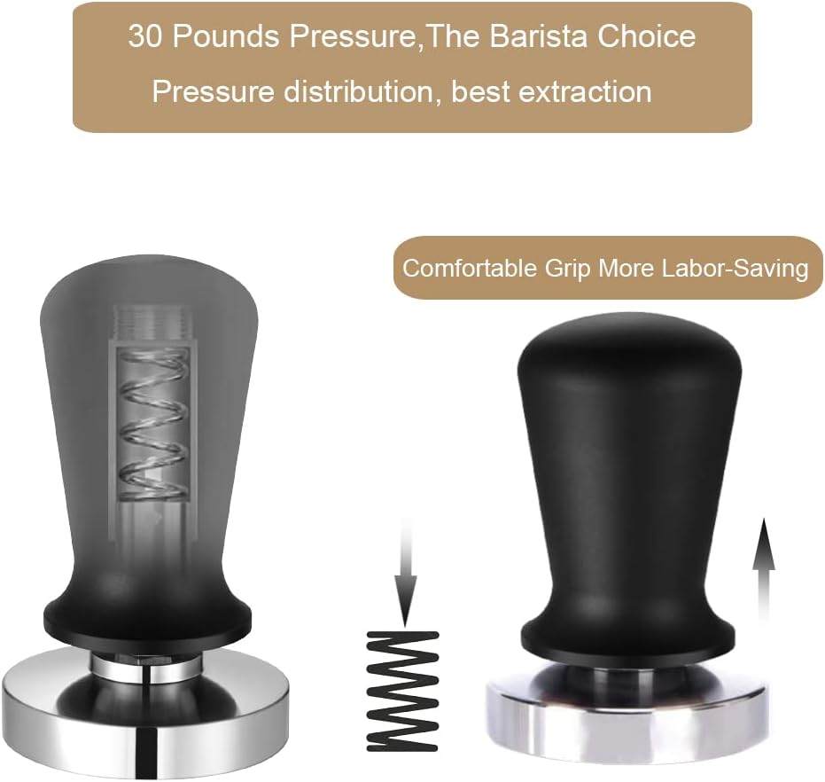 Coffee Tamper-Coffee Tamper 53mm-Stainless Steel Coffee Tamper-Coffee Shop Supplies with Silicone Tamper-Stainless Steel Coffee Tamper 53mm(black-tan-53)