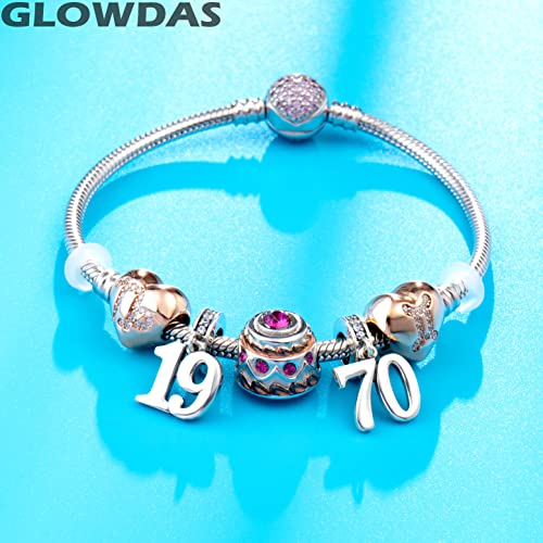 GLOWDAS 10 to 25 28 30 31 33 35 36 40 45 50 55 60 65 70 75 80 Birthday Charms, fits European Anniversary Bracelet/Necklace, 925 Sterling Silver Number Pendant Beads, Gifts for Lover/Family/Friends4