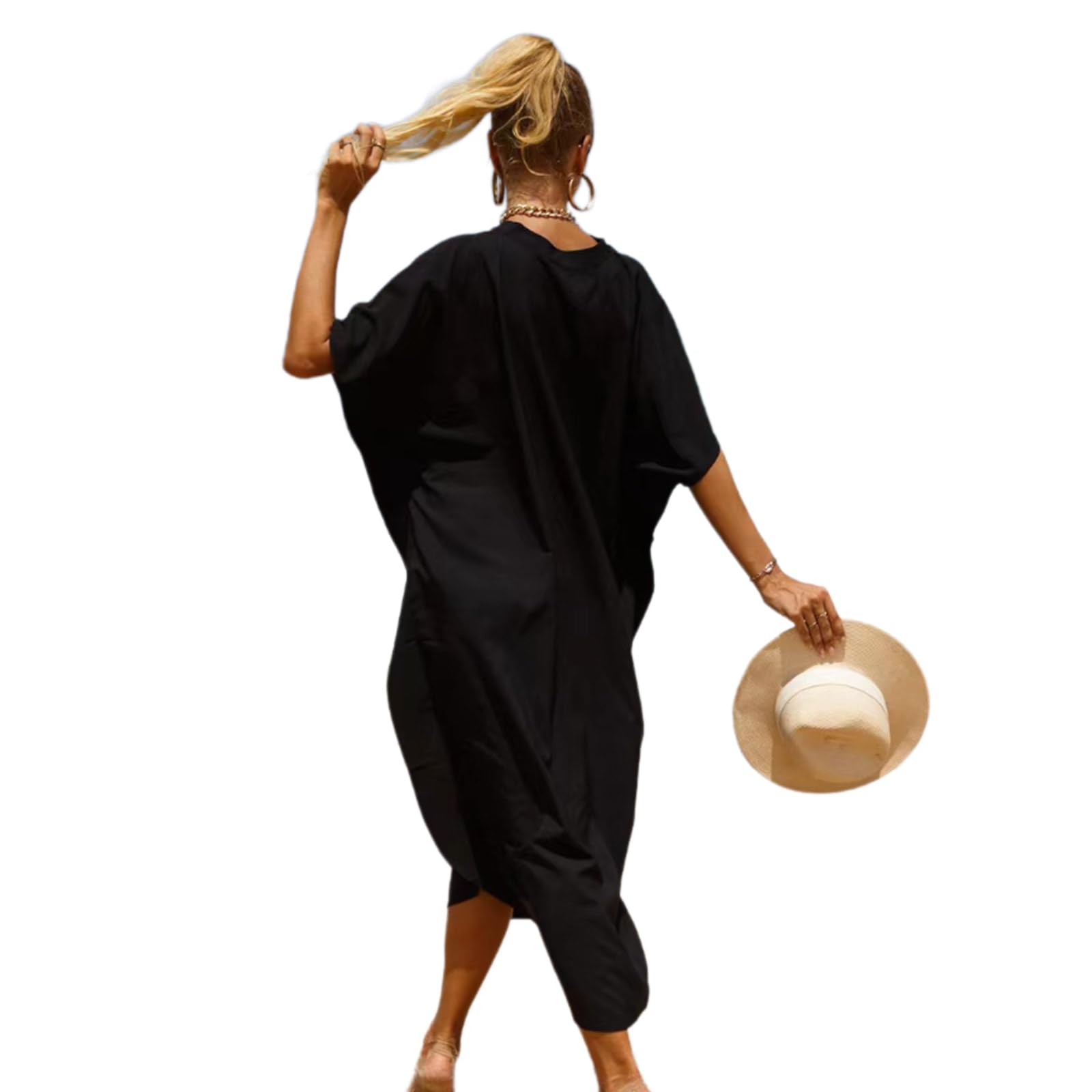 Vestido largo de traje de baño para mujer, con abertura lateral y botones hacia abajo, kimono, salida de baño para la playa