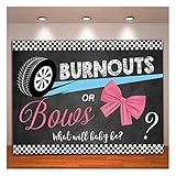 XLL Burnouts or Bows Gender Reveal Photography Backdrop Pink or Blue He or She Baby Shower Party Banner Decoration Photo Background Photobooth Cake Table Supplies Props 7x5ft