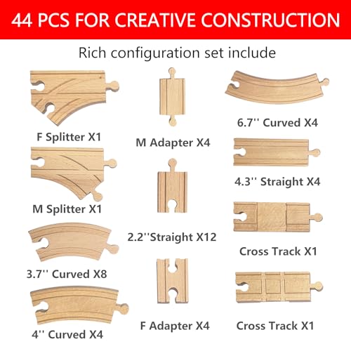 wooden train track 44pcs wood train tracks expansion accessories expansion pack fits melissa and doug brio thomas montessori toys birthday gift for boys girls toddler kids