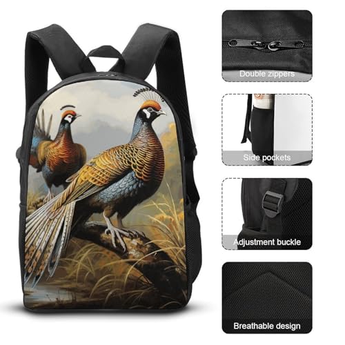 Pheasants Animals Backpack Set Lightweight Bag Lunch Box Pencil Bags for Women Men Bookbags 3 in 13