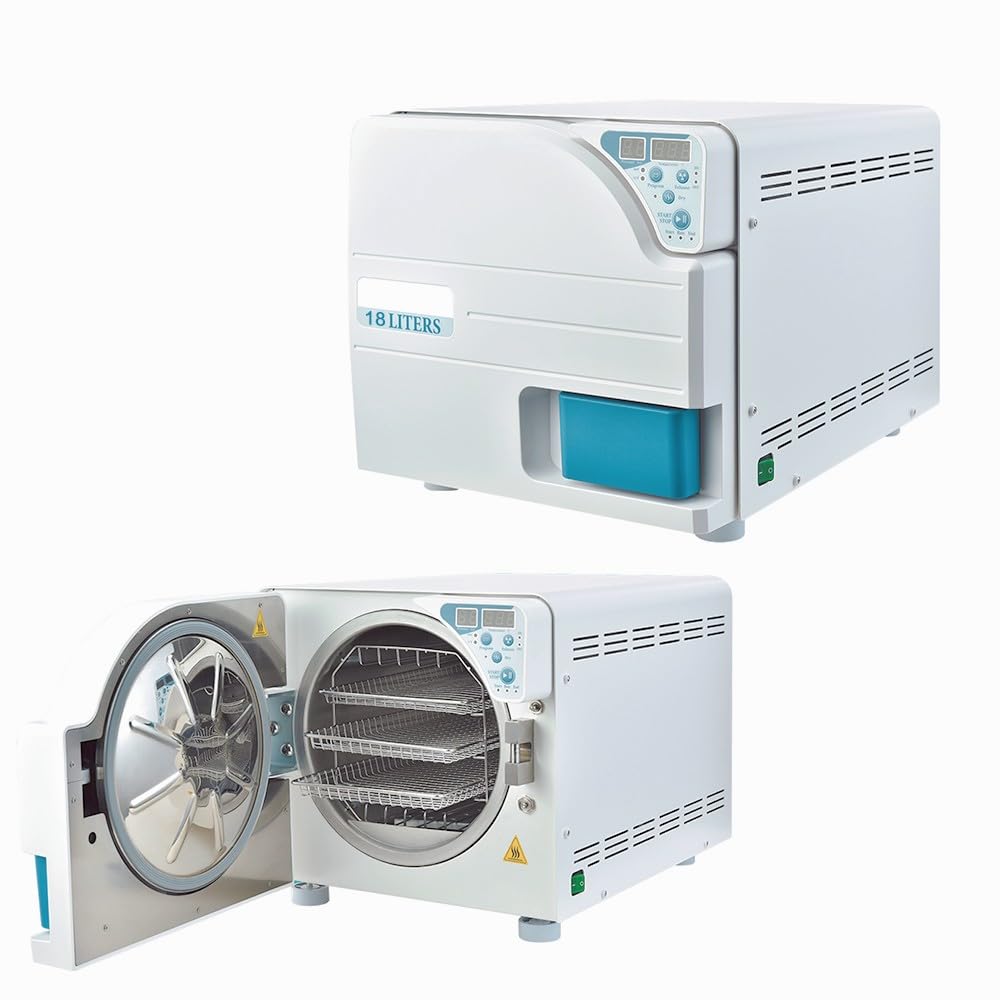 Oral Lab Steam Automatic High Pressure Temperature Steam Vacuum + Drying Function Class N Temperature Control Double Control Door Lock System with Digital Screen Display (18L)