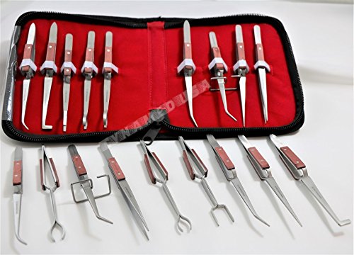 NEW CYNAMED USA SET OF 9 FIBER GRIP TWEEZERS CROSS-LOCKING SOLDERING ALL TYPES WORKHOLING TWEEZER