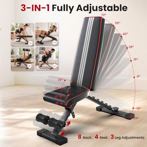 Adjustable Weight Bench, ASTM-Certified 660LB Workout Bench for Home Gym Item highlight: 95% Pre-Assembled Foldable Bench, 80% Space Saving, 8 Backrest Positions, Incline Decline Flat, Full Body Strength Training - image 5