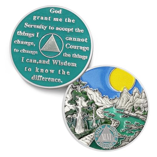Image of Sunlight 46 Year Sobriety Coin - Recovery 46 Year AA Coins - Serenity Prayer NA AA Chips and Medallions - 1-65 Prime Living Clean Sober Token - Narcotics Alcoholics Anonymous Gifts for Men Women