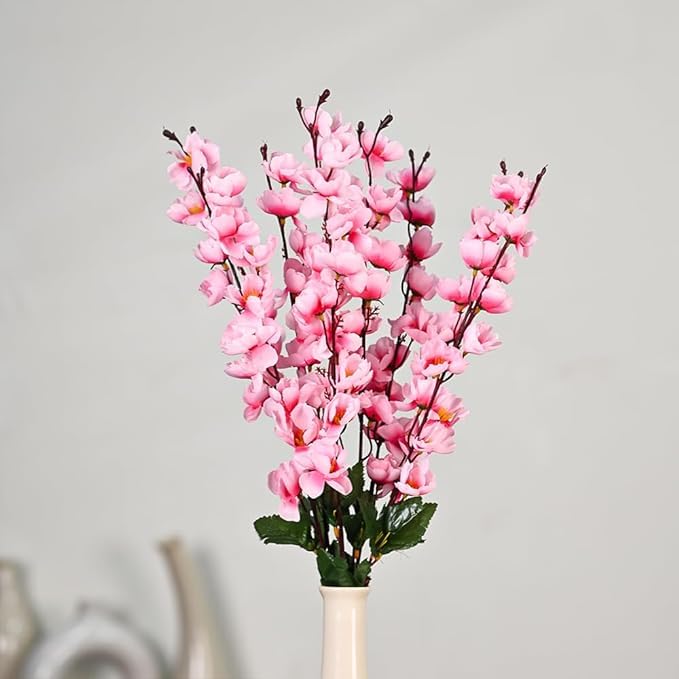 Image of Coolkart Artificial Orchid Peach Blossom Flower, Orange and Baby Pink | Set of 2 Bunch, 14 Stems, Party Decoration, Living Room Decor, Made in India
