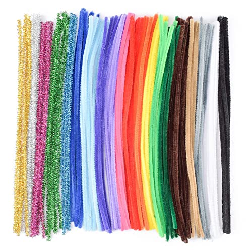 VAESSEN CREATIVE Pfeifenputzer Bunt Zum Basteln, Pfeifenreiniger Set, Bastelset,100 Stück, Biegeplüsch, Basteldraht, Bastelzubehör Kinder, Mehrfarbig inkl. Glitzer, 30 cm x 6 mm