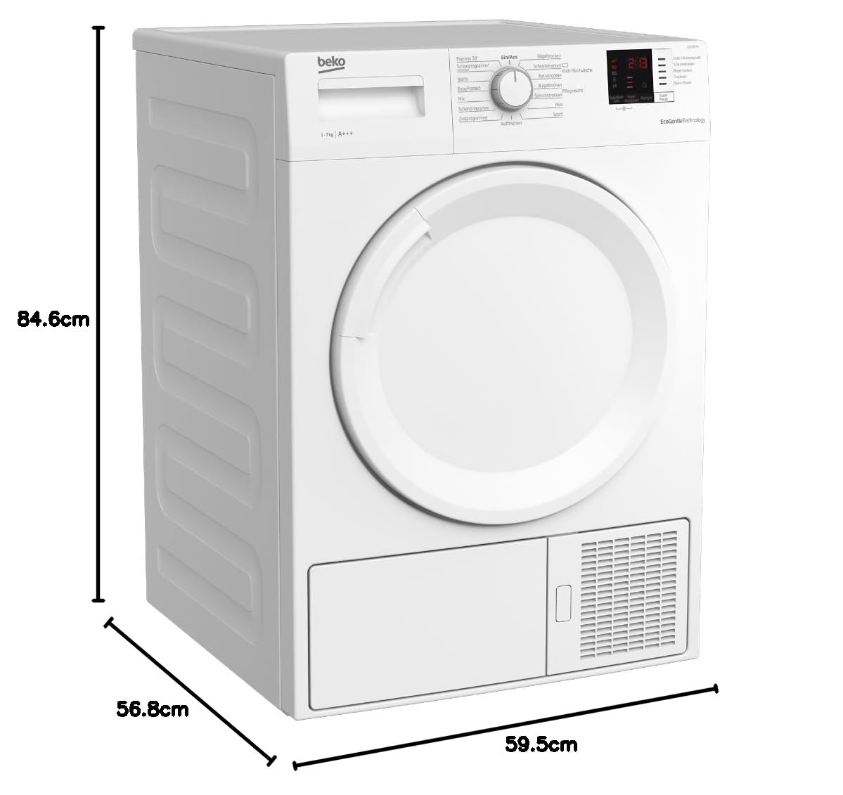 Beko DS7512PA Kondenstrockner mit Wärmepumpentechnologie/7 kg/A+++(10% sparsamer als A++)/Elektronische Feuchtemessung, Weiß