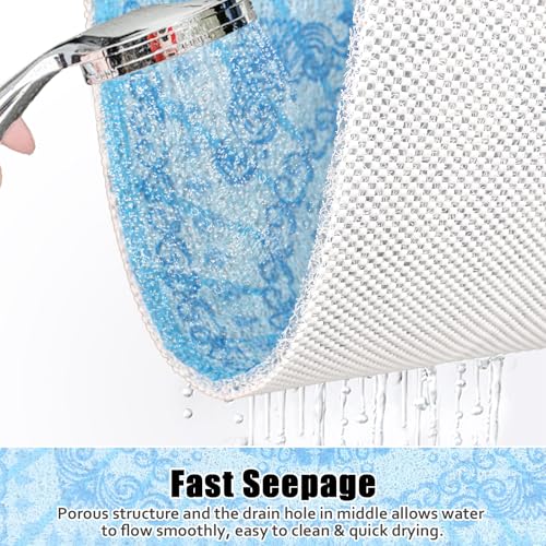Image of Square Shower Mat Non Slip: 24x24 Inch Shower Floor Mat with Drain Hole in Middle, Super Soft and Comfortable PVC Loofah Massage Bath Mat for Shower, Anti Slip Shower Stall Mat, Quick Drying
