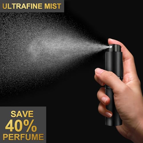 8ML Refillable Perfume Spray Bottles - Travel Atomizer Set with Removable Inner Bottle, Portable Leak Proof Lightweight Sprayer for Fragrances, Essential Oils (Matte Black 4 Pack)3