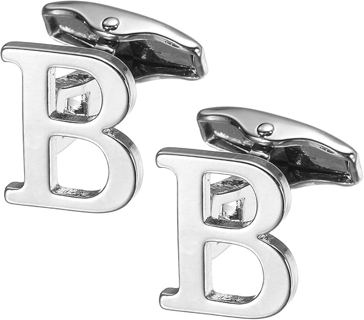 calixto B Alphabet Silver Cufflinks for Men | Initial Letter “B” Personalized Luxury Cuff Links | Premium Polished Metal Shirt, Coat & Blazer Cufflinks | Wedding, Office | Stylish Gift for Men | Set of 2-picture-37