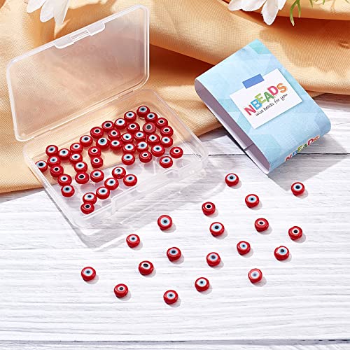 NBEADS 65 Pcs Glass Evil Eye Beads - 6mm Red Handmade Lampwork Flat Round Charms Turkish Spacer for Jewelry Necklace Bracelet Earrings - Image 3