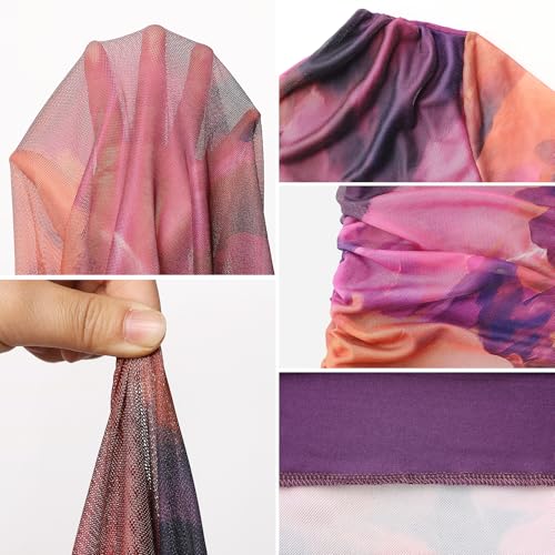 Image of Women's Long Sleeve Bodycon Mini Dress Tie Dye Print Slim Fit Asymmetrical Neck Elegant Formal Ruched Short Dresses