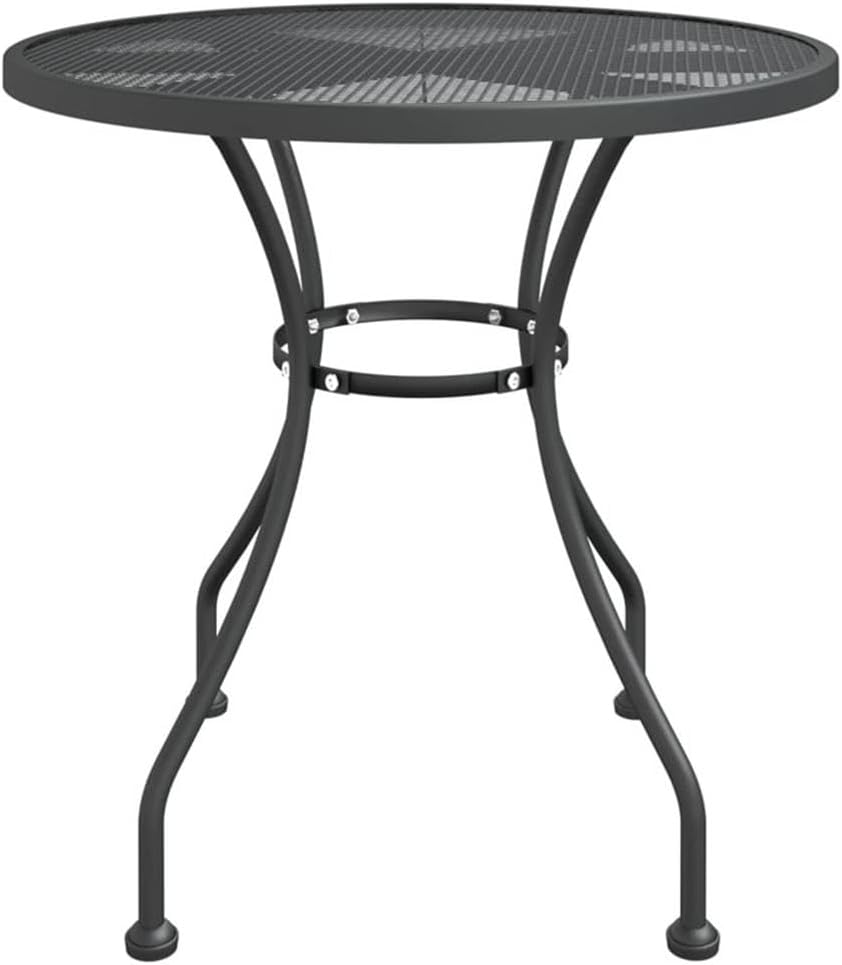 Bowery Hill Expanded Metal Mesh Garden Dining Set, Steel Construction, Anthracite Finish, Foldable 3-Piece Set with Round Table and Adjustable Chairs, Compact Design for Patio or Balcony Dining Spaces