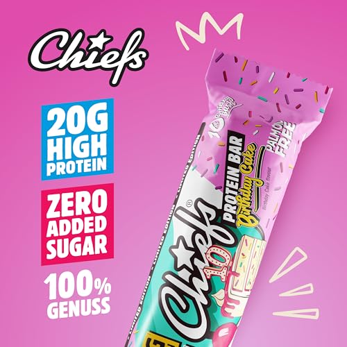 Chiefs High Protein Riegel - 20g Protein, der köstliche Snack ohne Zuckerzusatz - 12x55g Eiweißriegel ohne Palmöl - Birthday Cake Geschmack 2