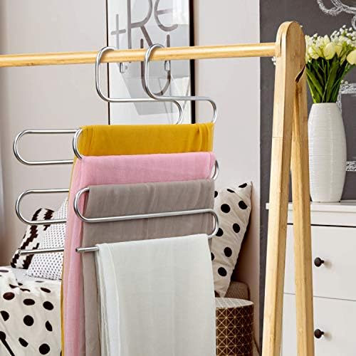 ZriEy 4 Pack Trouser Hangers Space Saving, Hangers for Clothes, S-type Pants Hanger Non-slip Clothes Hangers, Multi Function Pant Hanger, Hangers for Scarfs Jeans Clothes Trousers Towels