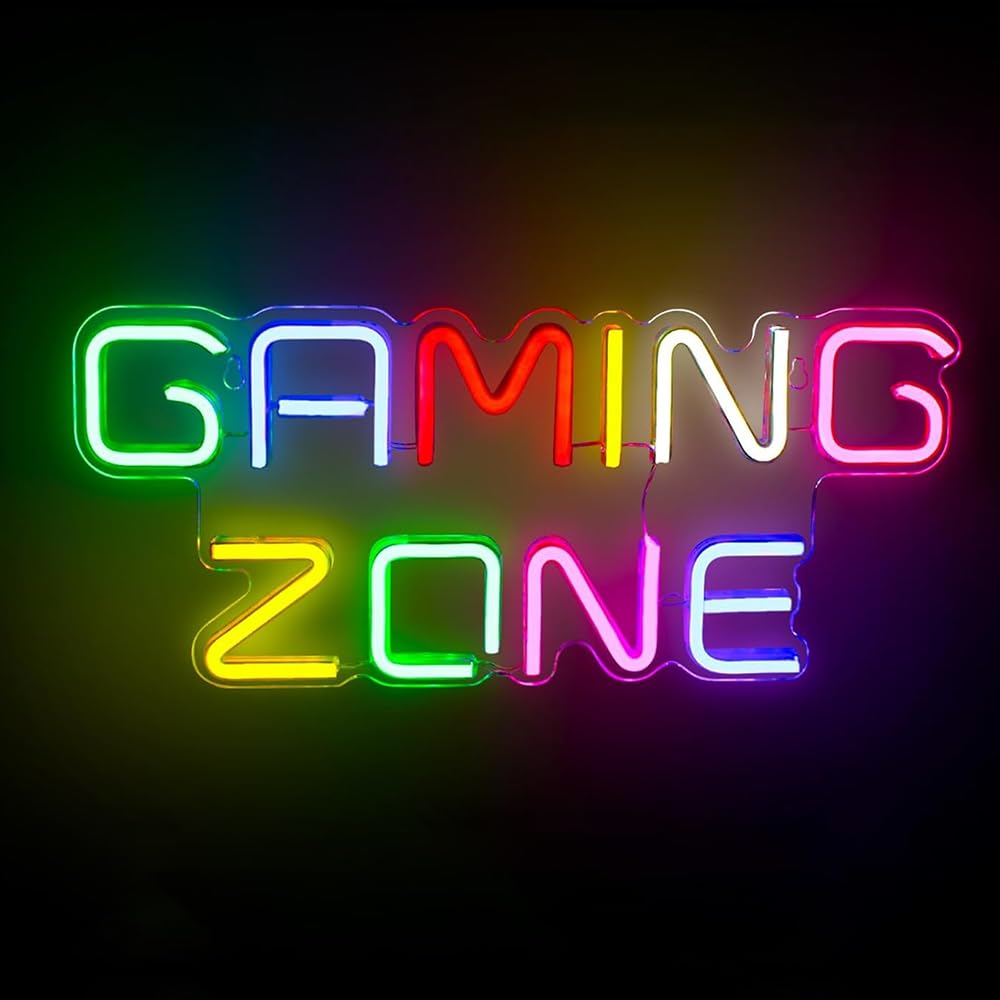 Dhqkqg Gaming Zone Neon Light Sign, Colorful Game Neon Sign for Wall Decor Gaming Letter LED Neon Light