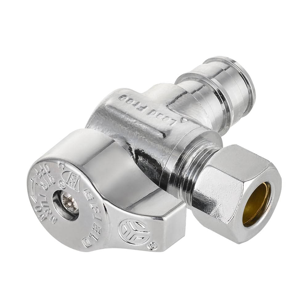 Paquete de 15 válvulas de ángulo de parada EFIELD Pex-A de 1/4 de vuelta, compresión de 3/8 pulgadas de diámetro exterior x expansión Pex-A de 1/2 pulgada, latón LF chapado en cromo, resistente