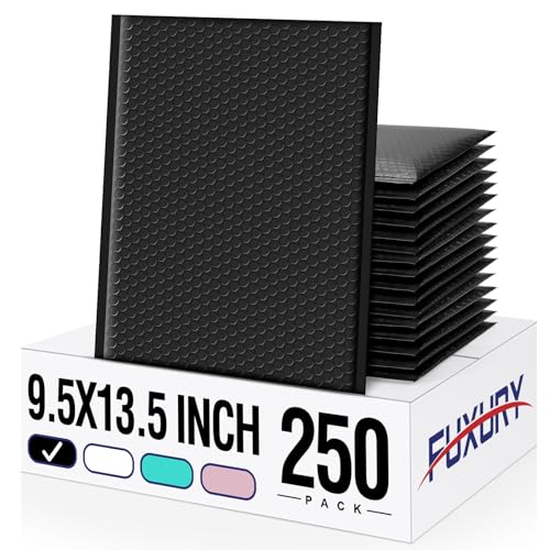 Image of Fuxury Bubble Mailers Bulk 9.5x14.5 inch 250 Pack Black Large Padded Envelopes | Usable Size 9.5x13.5 inch Self Seal Bubble Envelopes Padded Mailers Shipping Bags for Mailing book Shirt Small Business #4