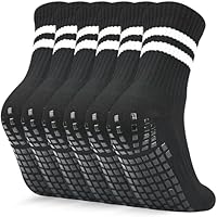 ouhos Kids White Black Grip Football Sports Socks, 3 Pairs Boys Girls Anti-Slip Training Athletic Socks for Teenagers Aged 7-13 Years