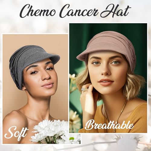 Image of 6 Pcs Chemo Cancer Hat for Women Breathable Bamboo Newsboy Baseball Cap Soft Headwear for Cancer Patient Hair Loss