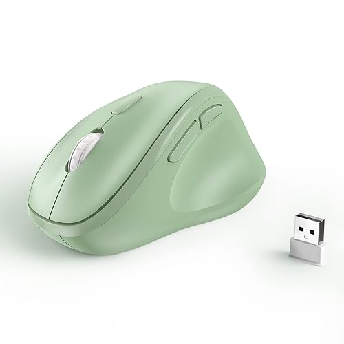 Ergonomic Wireless Mouse with USB Receiver for PC Computer, Laptop and Desktop, Ergo Vertical Mouse with Silent Clicks Long Battery Life, Up to 1600 DPI & 1 AA Battery Powered, Green - USB Wireless - Green