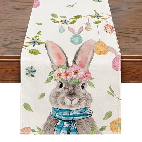 Ostern Deko Tischläufer, Sackleinendruck Ostern Hasen Ei Tischdeko Tischläufer Heimdekoration Tischdecke Ostern Frühlingsparty Geburtstagsparty Tisch Dekorationen, 183*33cm (#C)