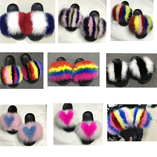 LVCOMEFF Women Multicolored Real Fox Fur Sandals Slides Black Red Color Slippers Summer Fluffy4