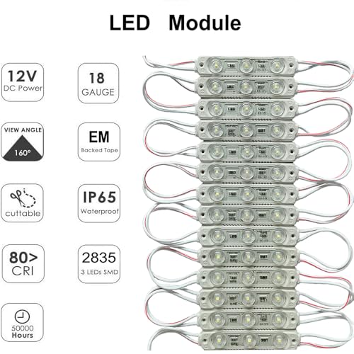 Image of LED Module Super Bright 200 PCS Red 2835SMD 3 LED Module Waterproof Decorative Light for Letter Sign Advertising Signs with Tape Adhesive Backside (Red)