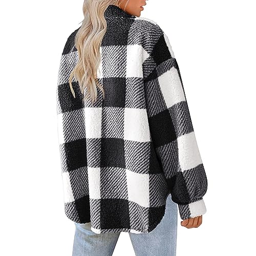 midelxp Fuzzy Sherpa Jacket Women Plaid Button Down Fuzzy Shirt Jackets Comfy Fluffy Fuzzy Sweater Outerwear Winter Coats3