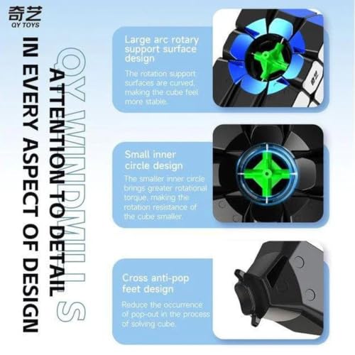 Image of QiYi Windmill Cube S Tiled (Black-Base) Speed Cube | 2x2x3 Shape Mod Puzzle with Internal Upgrades | Durable Stickerless Tiled Design, 55.5mm Compact Brain Teaser Puzzle