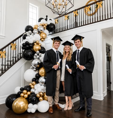 Image of Black Gold Balloons, 60 Packs 12 Inch Black White and Gold Latex Balloons Metallic Gold Black Confetti Balloon Party Decoration for Birthday Graduation Wedding Anniversary Baby Shower Father's Day