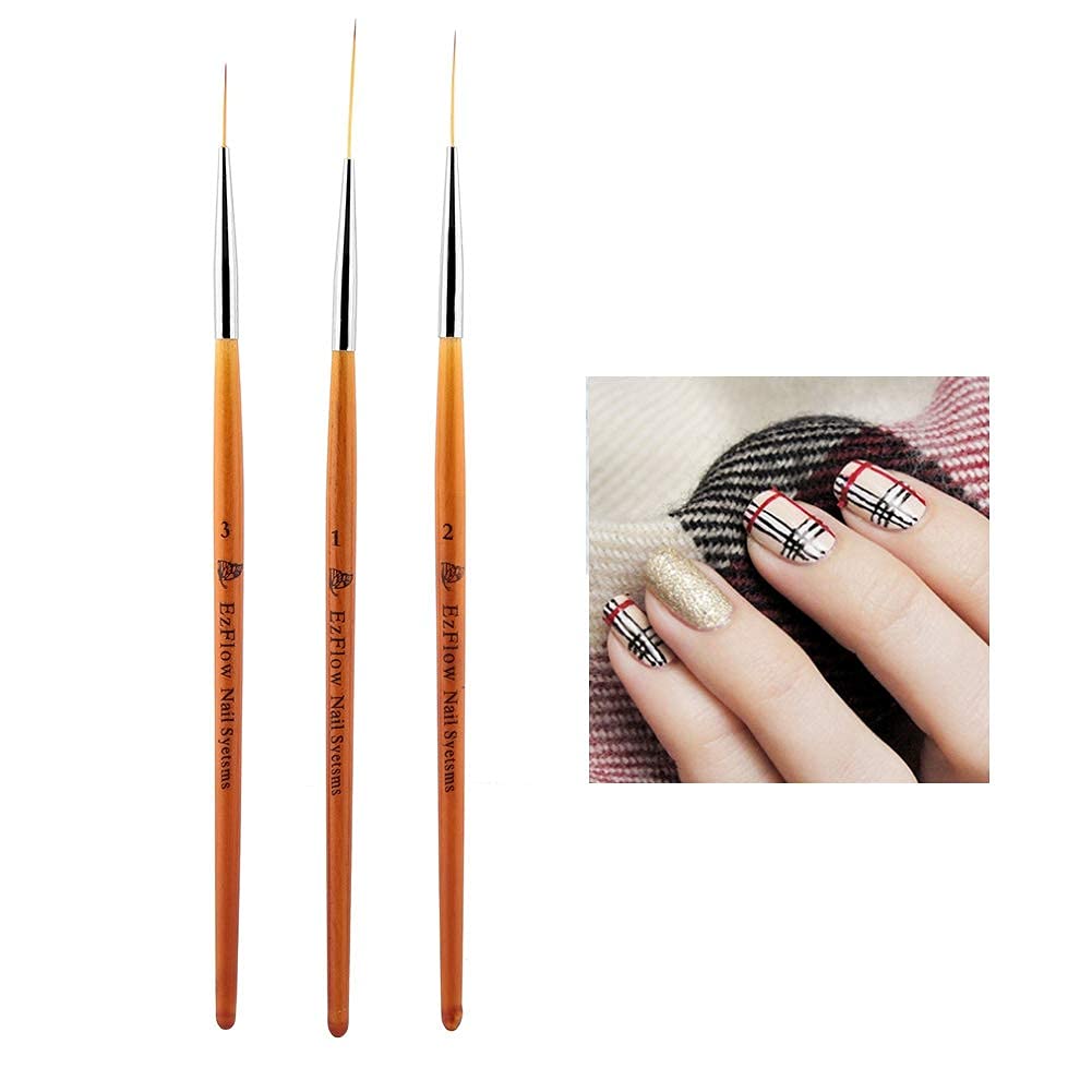 3Pcs Nail Art Liner Brushes, Nail Dotting Drill Painting Drawing Pen Rhinestone Application Line Brush for DIY for Face Moisturizers Nail Art Designs 15mm / 20mm / 25mm
