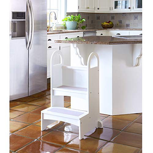 Guidecraft Kitchen Helper High-Rise Step-Up - White: Kids Step Stool with Handles