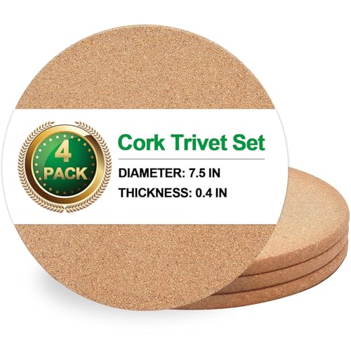 Cork Trivet, 4 Pack High Density Thick Cork Coasters Set
