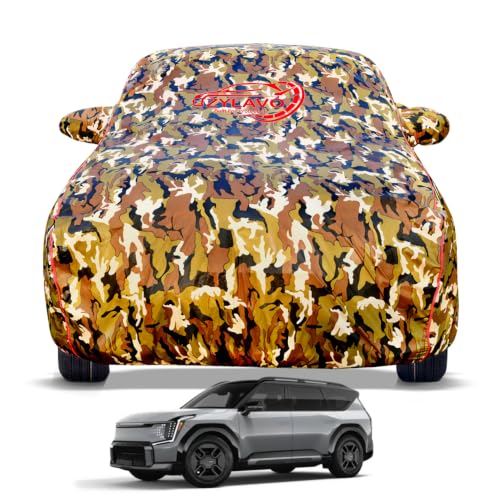 Image of Premium Car Cover for Kia EV9 2024-2026 Models | Waterproof, UV & Dust Protection | Mirror & Antenna Pocket | Triple Stitched, Soft Inner Lining, Belt & Buckle (Jungle Print)
