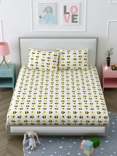 Image of LIVING ROOTS Pure Cotton 1 King Size Bedsheet with 2 Pillow Cover 90 * 104 inches (7.5 * 8.5 Feet) | Rich Fast Colour with No Colour Bleeding | Soft Skin Friendly (110-A)