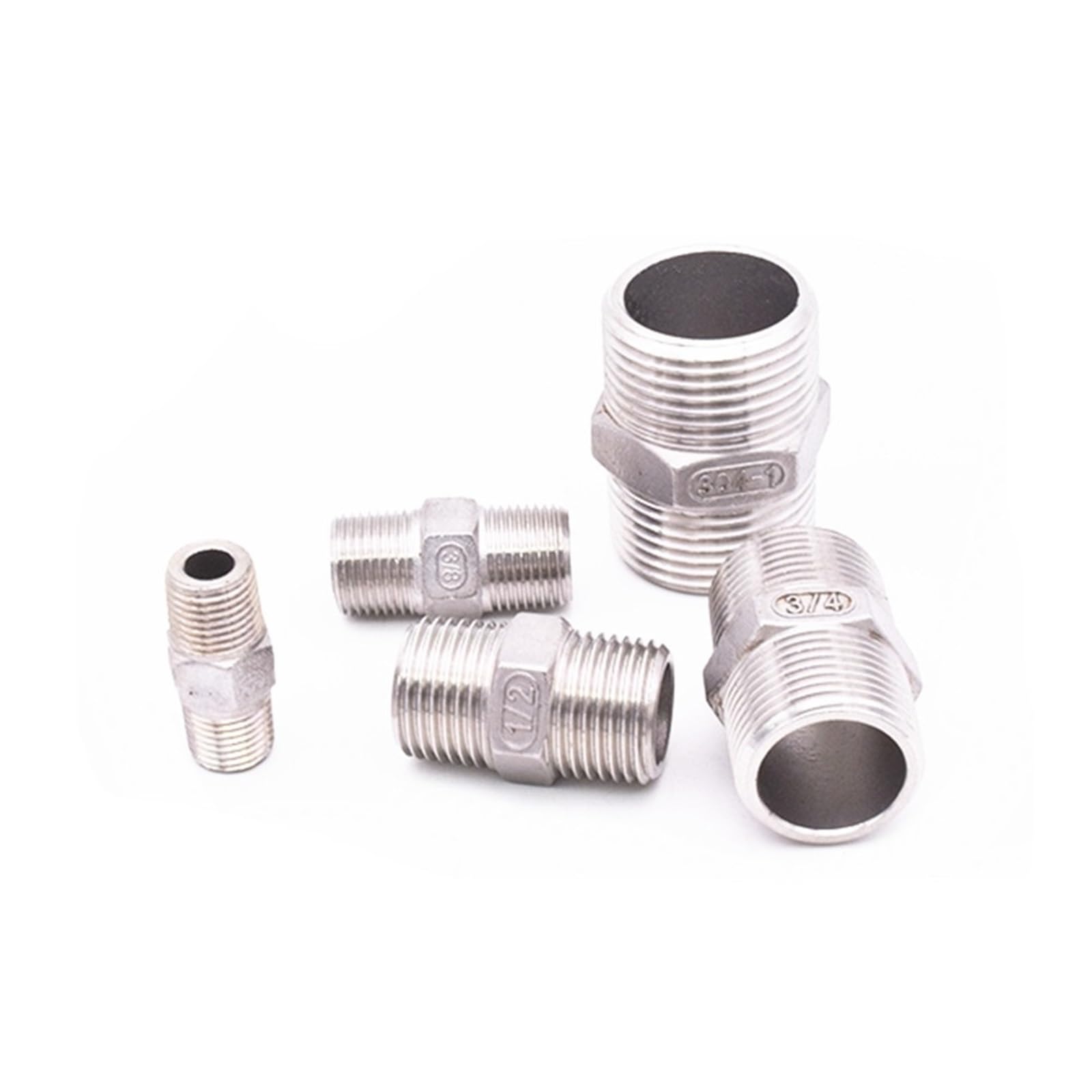 5-Piece 304 SUS BSP Male to Male Thread Hex Nipple Reducer Pipe Fitting Set - 1/8" to 1-1/2"(DN6)
