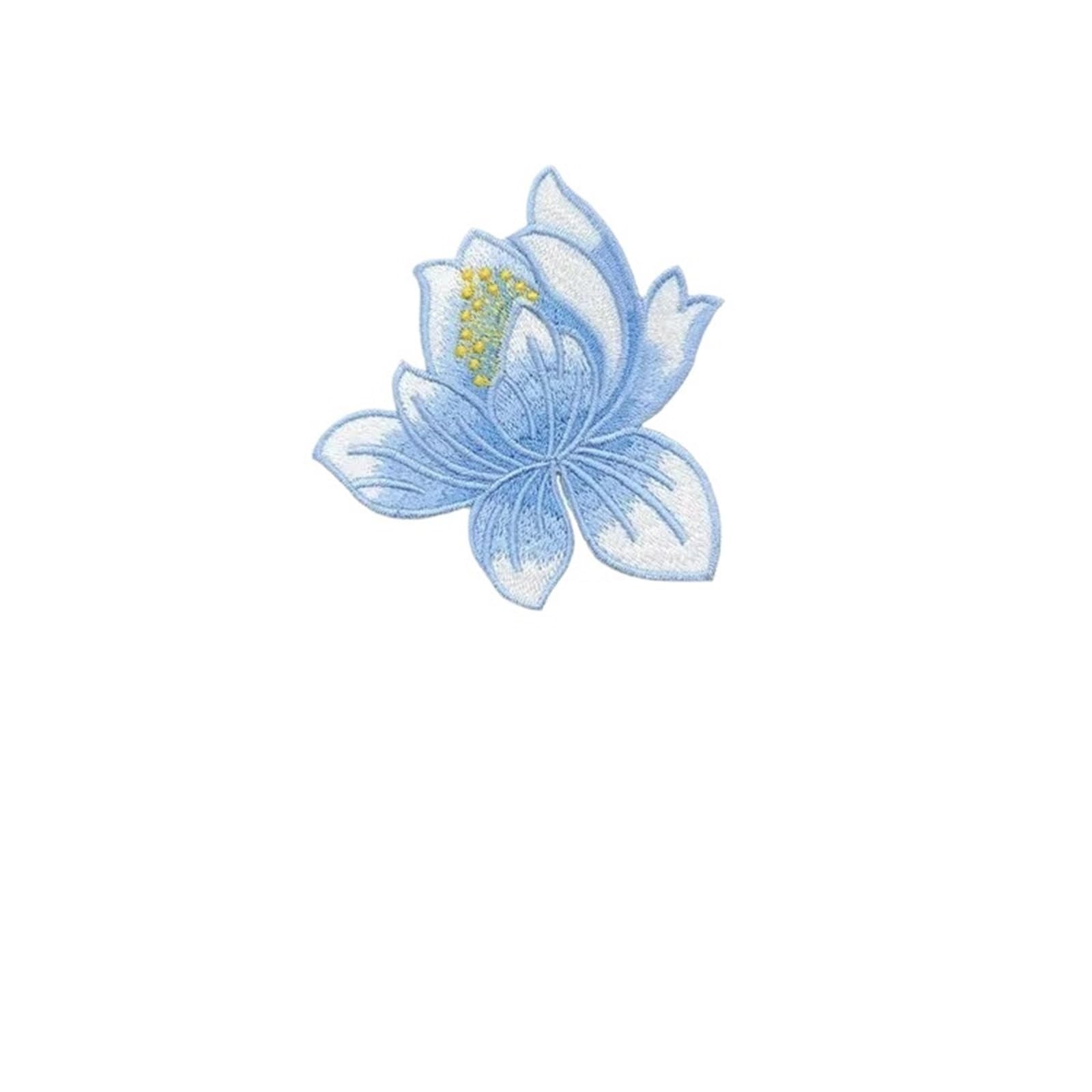 Wtaxbh Color1 Iron On Patches 6Pc 8.5Cm/Lotus Flower Applique Patches Thermocollant,Fabric Flowers Embroidery Iron On Stickers For Clothing,Dress,Cheongsam(Color1)