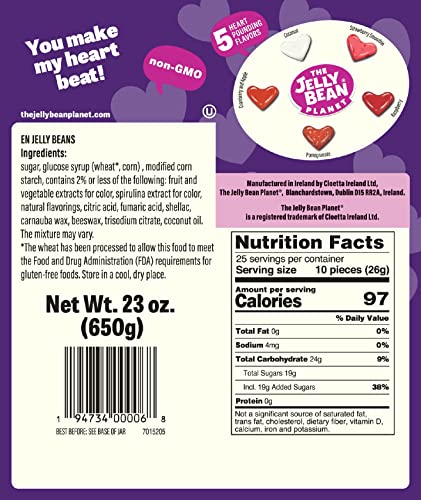 The Jelly Bean Planet 36 Huge Flavors - Hearts Beats Jelly Beans - Gluten Free & 100% Vegetarian - Candy Bulk Party Gift With Sustainable Jar #TOP5