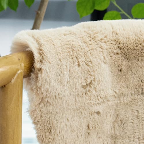 Light Brown Beige Washable Shaggy Round Rug 5ft Faux Rabbit Fur Rugs for Living Room Circle Nursery Rug for Bedroom Girl Room Décor